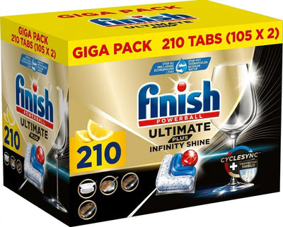 Finish Ultimate Plus Infinity Shine Zitronen-Geschirrspültabletten – 2 x 105 = 210 Kapseln – Vorteilspackung
