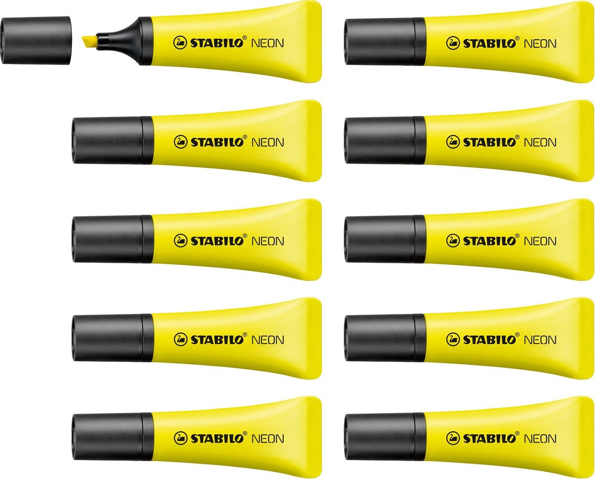 Stabilo Neon - Textmarker - einzigartige Tubenform - Gelb - Box mit 10 Stück