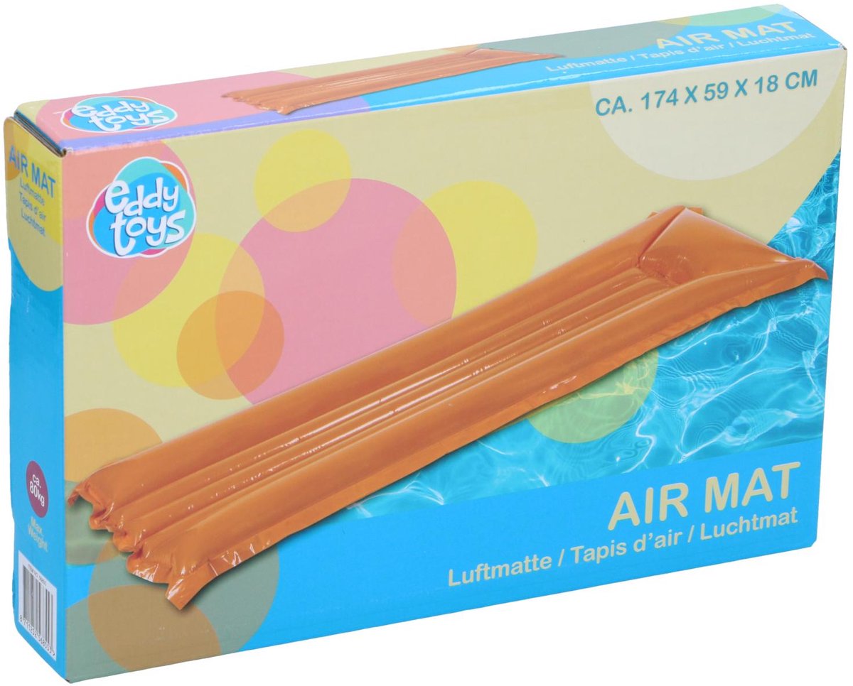 Eddy Toys Luftmatratze – Luftmatratze 174 x 59 x 18 cm mit Kissen – Luftmatratze – aufblasbare Luftmatratze bis 80 kg – Schwimmbad-Luftmatte für Erwachsene und Jugendliche – Orange