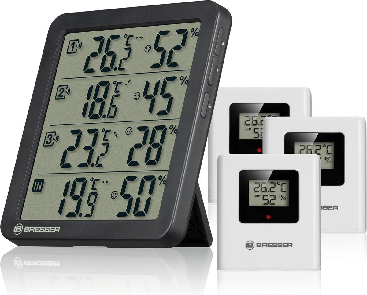 Bresser Wetterstation - quadro nv - 4 Messergebnisse - 3 Thermo-Hygro-Sensoren