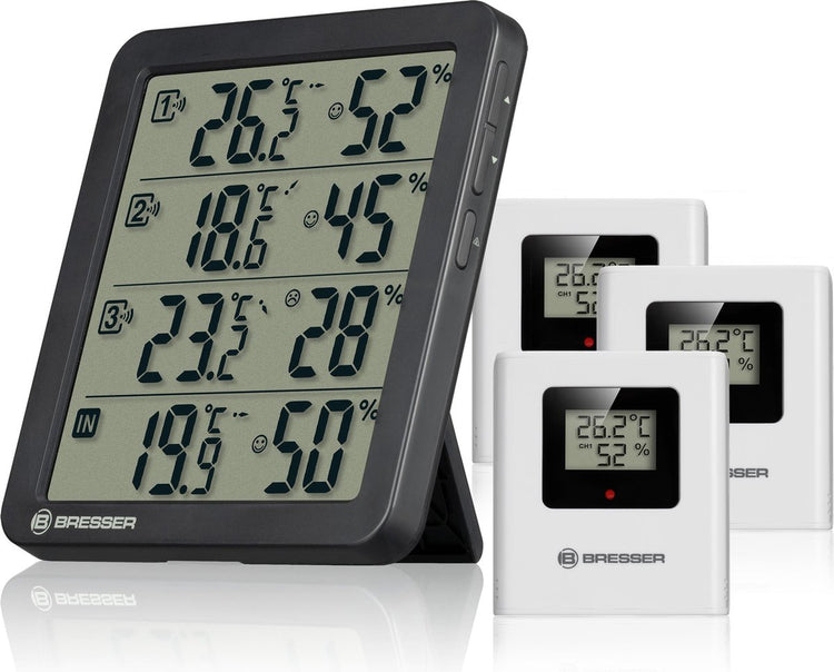 Bresser Wetterstation - quadro nv - 4 Messergebnisse - 3 Thermo-Hygro-Sensoren