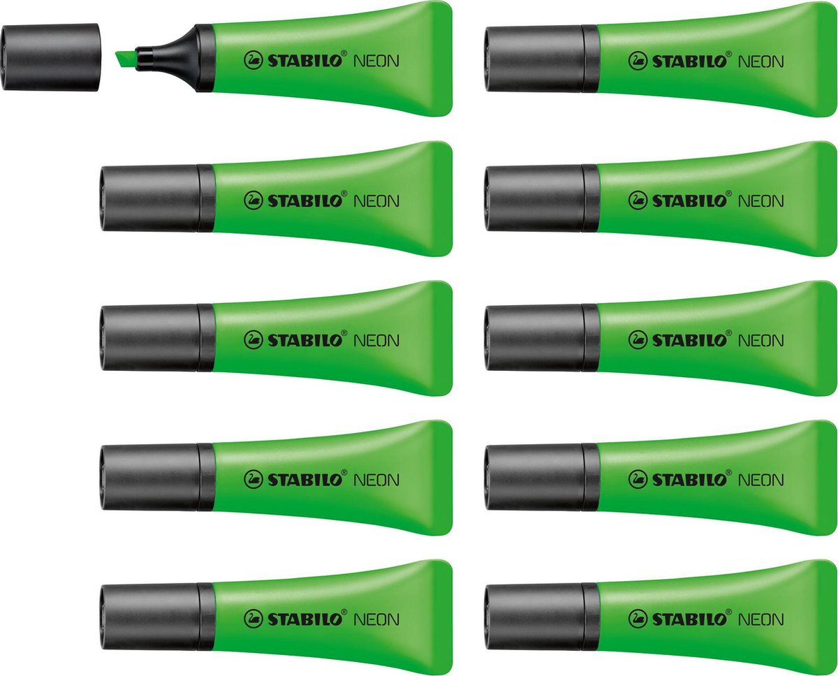 Stabilo Neon – Textmarker – einzigartige Tubenform – grün – Box mit 10 Stück