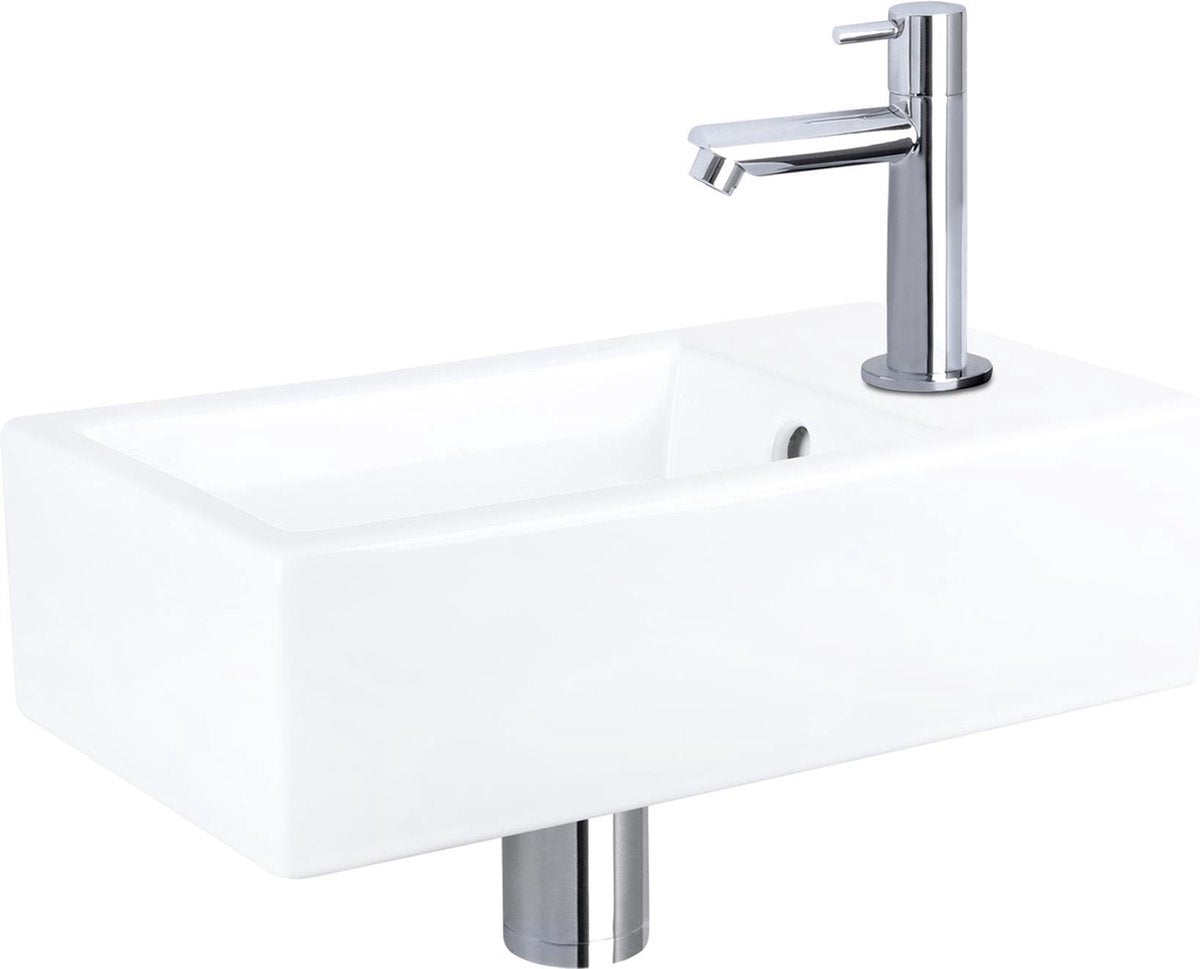 Differnz Force Brunnenset - Keramik - Wasserhahn gerade Chrom - 40 x 22 x 11,5 cm