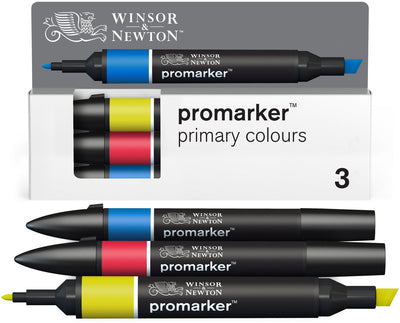 Winsor Newton 0290190 Promarker-Set 3-teilig – Primärfarben – Alkoholmarker mit Doppelspitze