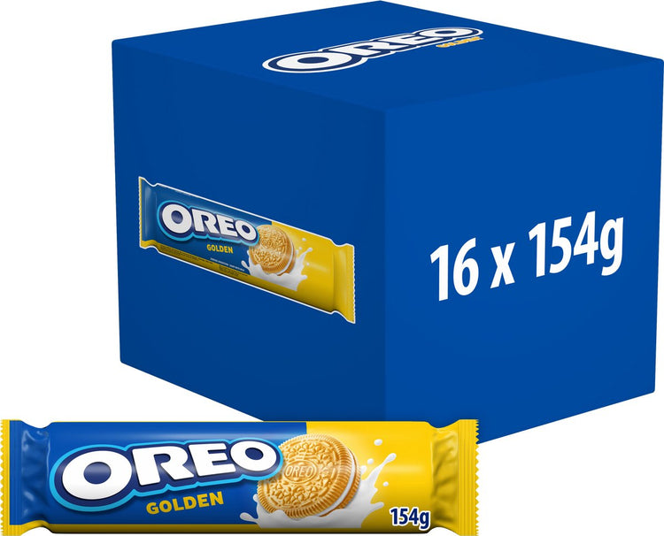 Goldene Oreo-Kekse mit Vanille-Creme-Füllung – Box 16 x 154 g – Kekse für unterwegs – Rollenpackungen