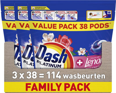 Dash Platinum Waschmittelkapseln® – Jasmin und Rose de May – 3 x 38 Waschgänge
