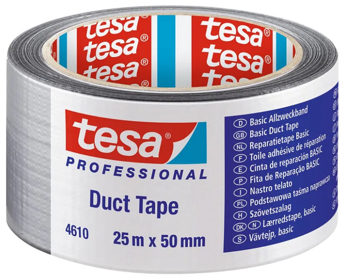 Tesa Professional 4610 Serie – Polypropylenband – 25 m x 50 mm – Silber matt