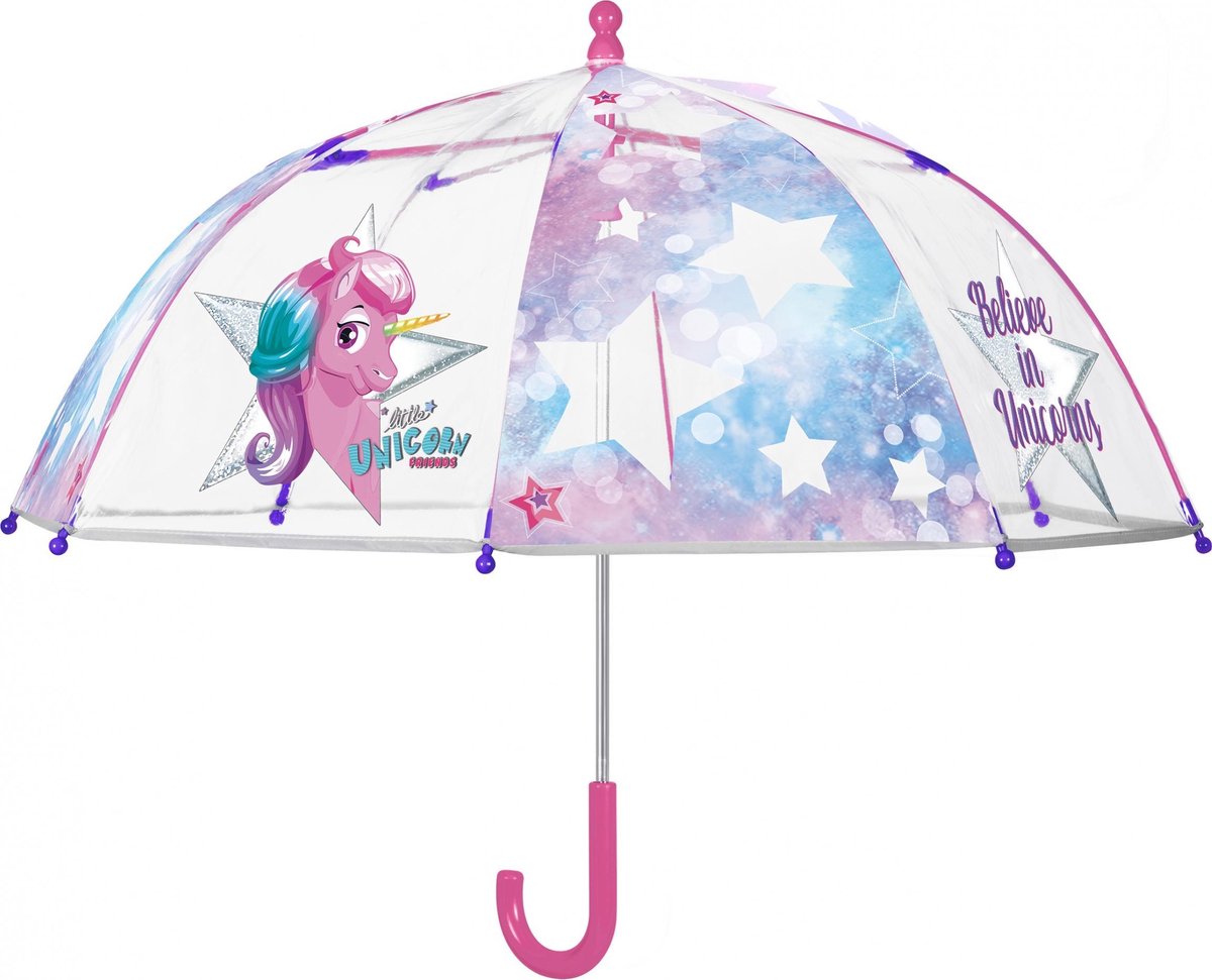 Perletti Regenschirm Einhorn Mädchen 64 cm Fiberglas transparent