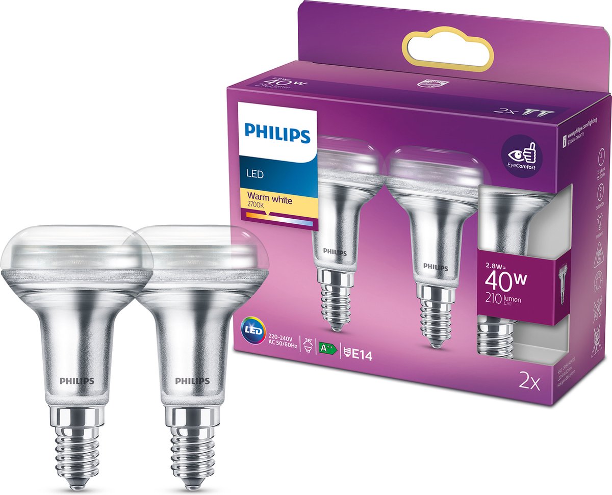 Philips LED-Energiesparreflektor – 40 W – E14 – warmweißes Licht – 2 Stück – Energiekosten sparen