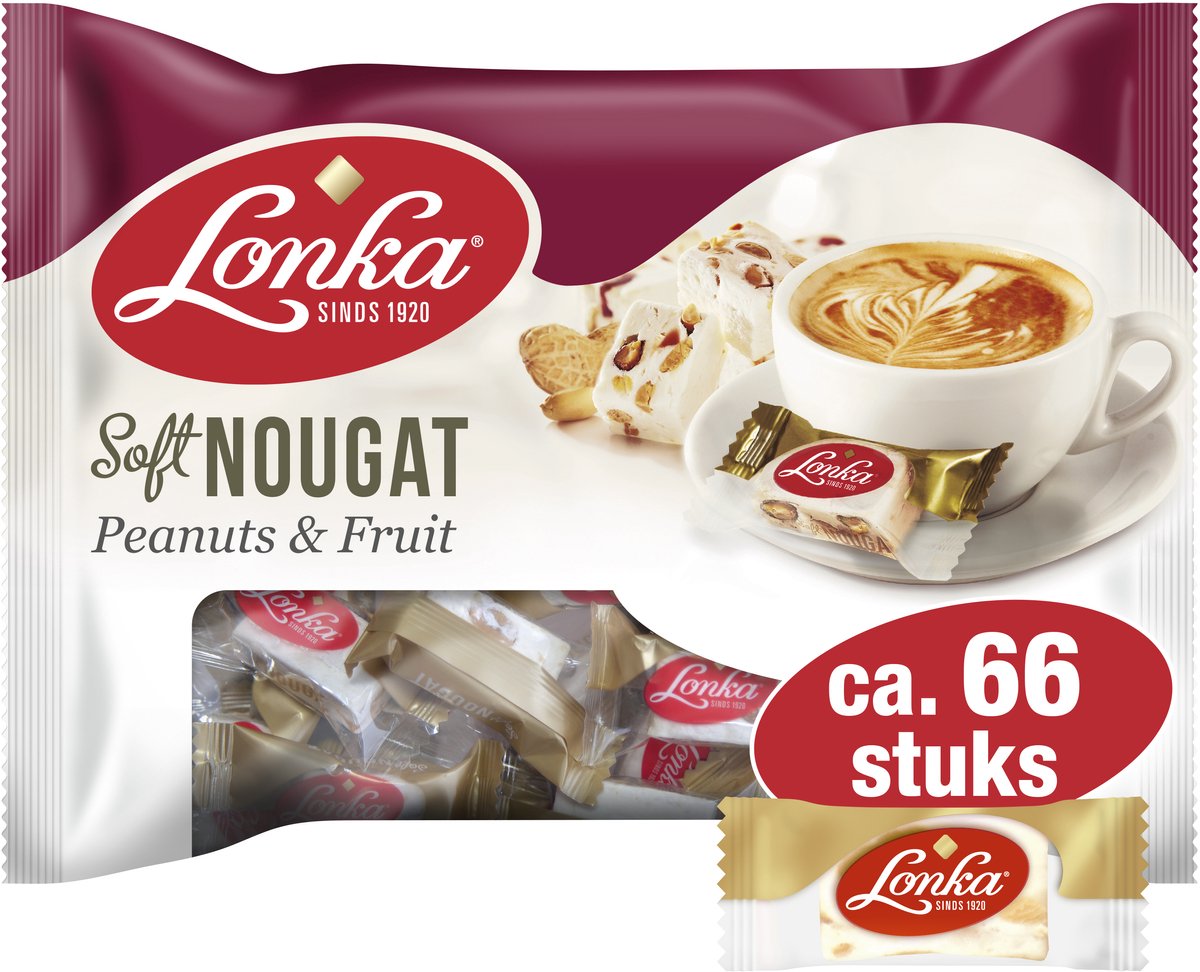 Lonka weiche Nougat-Erdnussfrucht – einzeln verpackt – Beutel mit 800 g