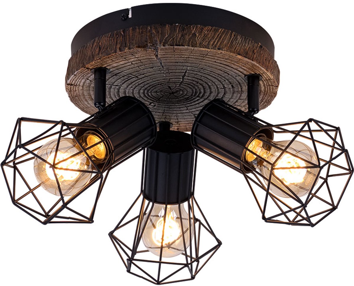 Globo Aufbaustrahler Priska 3-flammig Holz E27 78cm