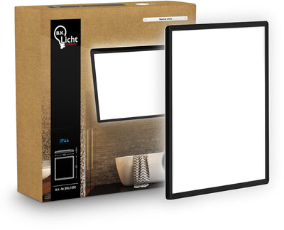 B.k.licht flach - LED-Badezimmerlampe Deckenlampe - Panel-Deckenlampe - Badezimmerbeleuchtung mit neutralweißem Licht - IP44 - 42 x 42 cm - Schwarz