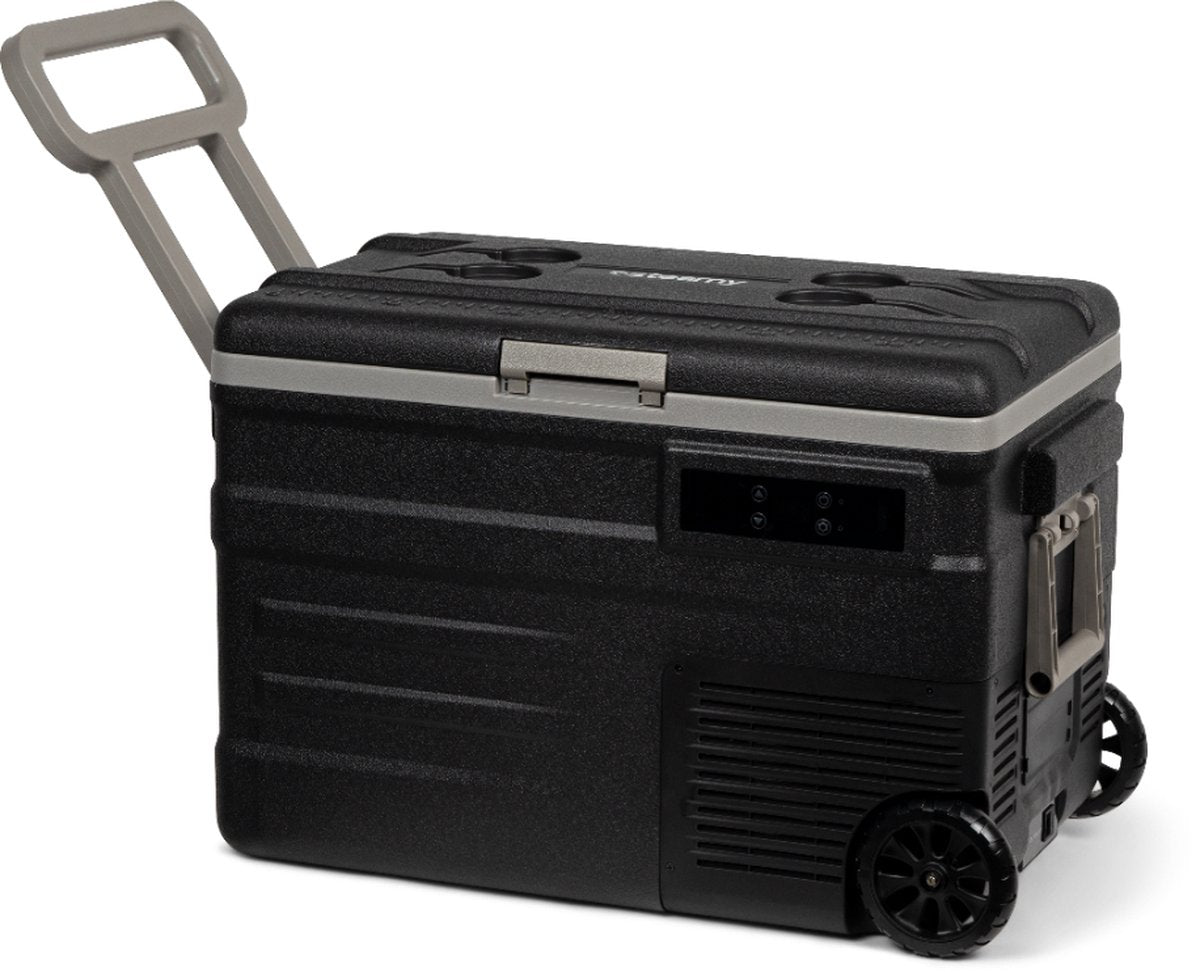 Steamy -e Einzonen-Roller-Kühlbox mit elektrischem Kompressor auf Rädern – Einzelzone – 45 Liter – 12 V und 230 V – für Auto und Camping – Schwarz