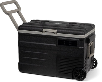 Steamy -e Einzonen-Roller-Kühlbox mit elektrischem Kompressor auf Rädern – Einzelzone – 45 Liter – 12 V und 230 V – für Auto und Camping – Schwarz