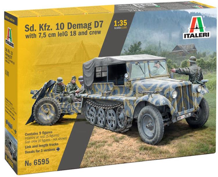 Italeri Modellbausatz Militärfahrzeuge – 6595 sd. kfz. 10 Demag D7 mit 7,5 cm Leig 18 und Crew Kunststoff – 1:35 – Modellbau