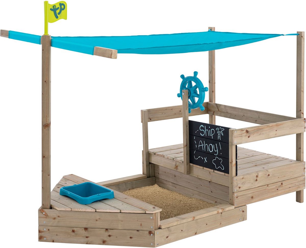 Tp Toys Ahoy Spielboot – ausziehbares Holzspielboot mit Sonnenschirm, Stauraum und Tafel – perfekt für Sand- und Wasserspaß