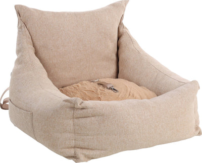 Flamingo Autositz Hund – Autositz Megan Beige – 62x62x25cm – waschbare Bezüge, rutschfeste Unterseite – sicheres Reisen für kleine Hunde