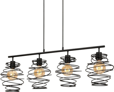 Briloner Leuchten Swirl - Hängelampe 4-flammig - Hängelampe Retro Vintage - Schwarzer Stahl - 4x E27 - max. 60 Watt - Schwarz - 1110x210x1300mm (LxBxH)
