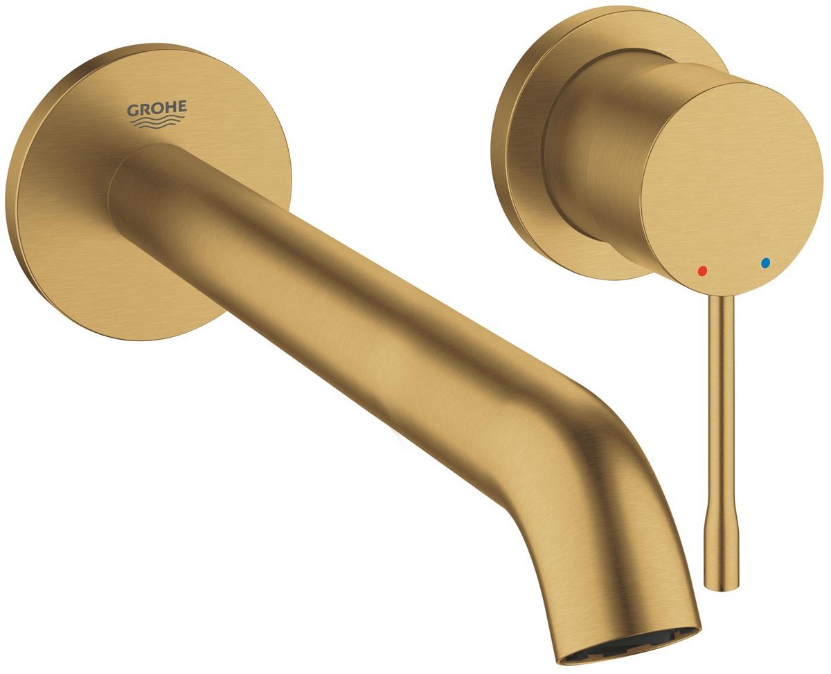 Grohe Essence New Wand-Einbau-Waschtischarmatur – Unterputz-Set – ohne Unterputz-Set – langer Auslauf – Mattgold – 19967gn1
