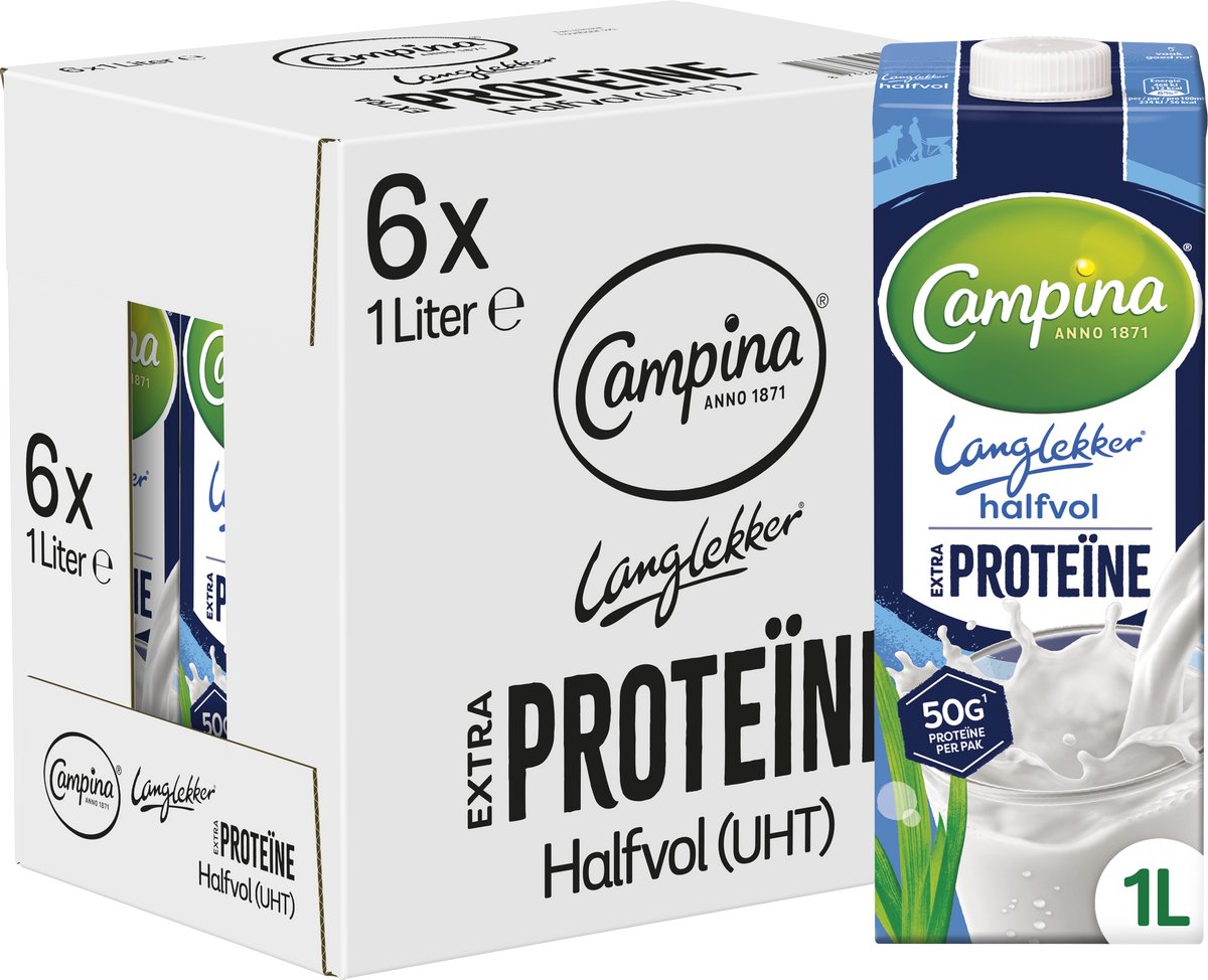 Campina Long Tasting – Teilentrahmte Milch – Extra Protein – 6 x 1 l – Vorteilspack