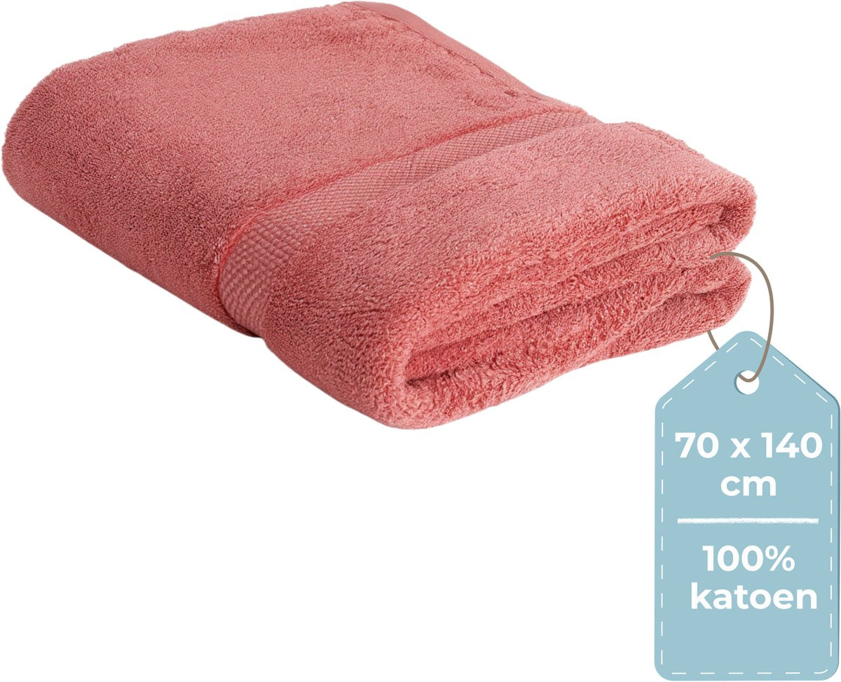 Stille. Living Hush Living Badetuch – pro Stück – 70 x 140 cm – 100 % Baumwolle – schwere Qualität, 500 g m2 – stilvolle Bordüre und Aufhängeöse – Koralle