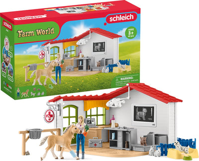 Schleich Farm World Spielfiguren-Set – Tierarztpraxis und Haustiere – Kinderspielzeug – ab 5 Jahren – 27 Teile – 42502