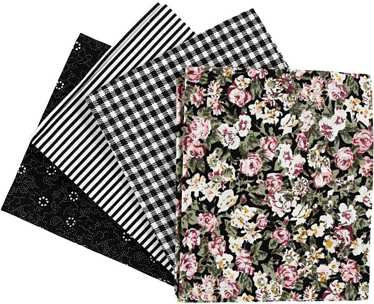Patchwork Fabric Black 45x55cm, 4st.