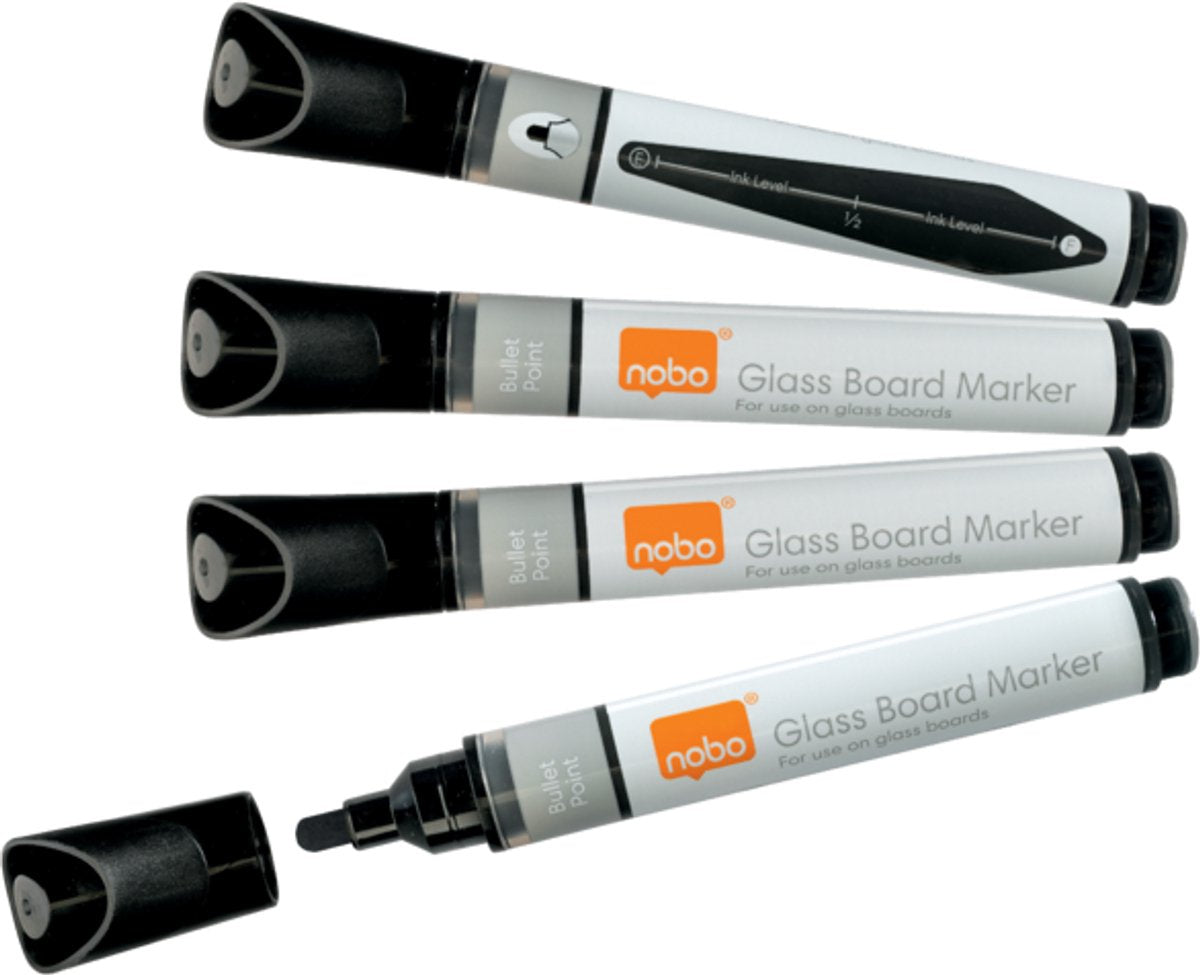 Nobo Whiteboardmarker – Glasmarker – Schwarz – 4 Stück