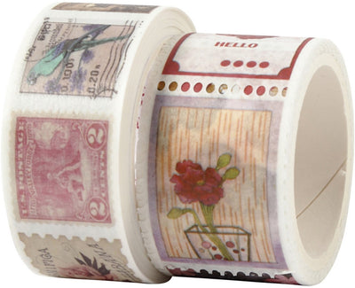 Creativ Company Abdeckband, Stempel und Blumenmotive, L: 3+5 m, B: 20+25 mm, 2 Rollen 1 Karton