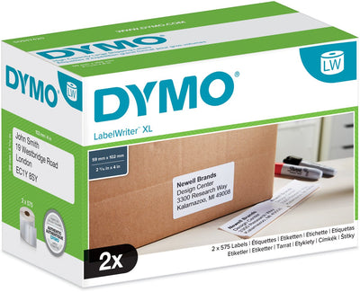 Dymo Original Labelwriter-Versandetiketten für hohe Kapazität | 59mm x 102mm | 2 Rollen leicht ablösbare Etiketten (1150 Versandetiketten) | Selbstklebende Etiketten für die Etikettendrucker Labelwriter 4XL und 5XL