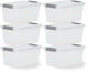 Iris storage Aufbewahrungsbox mit Clips – 4,5 l – kompakt – stapelbar – Kunststoff – transparent grau – 6er-Set