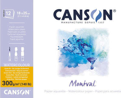 Canson Montval Aquarellpapier, weiß mit feiner Körnung, 300 g/m², 18 x 25 cm, Block mit 12 Blatt