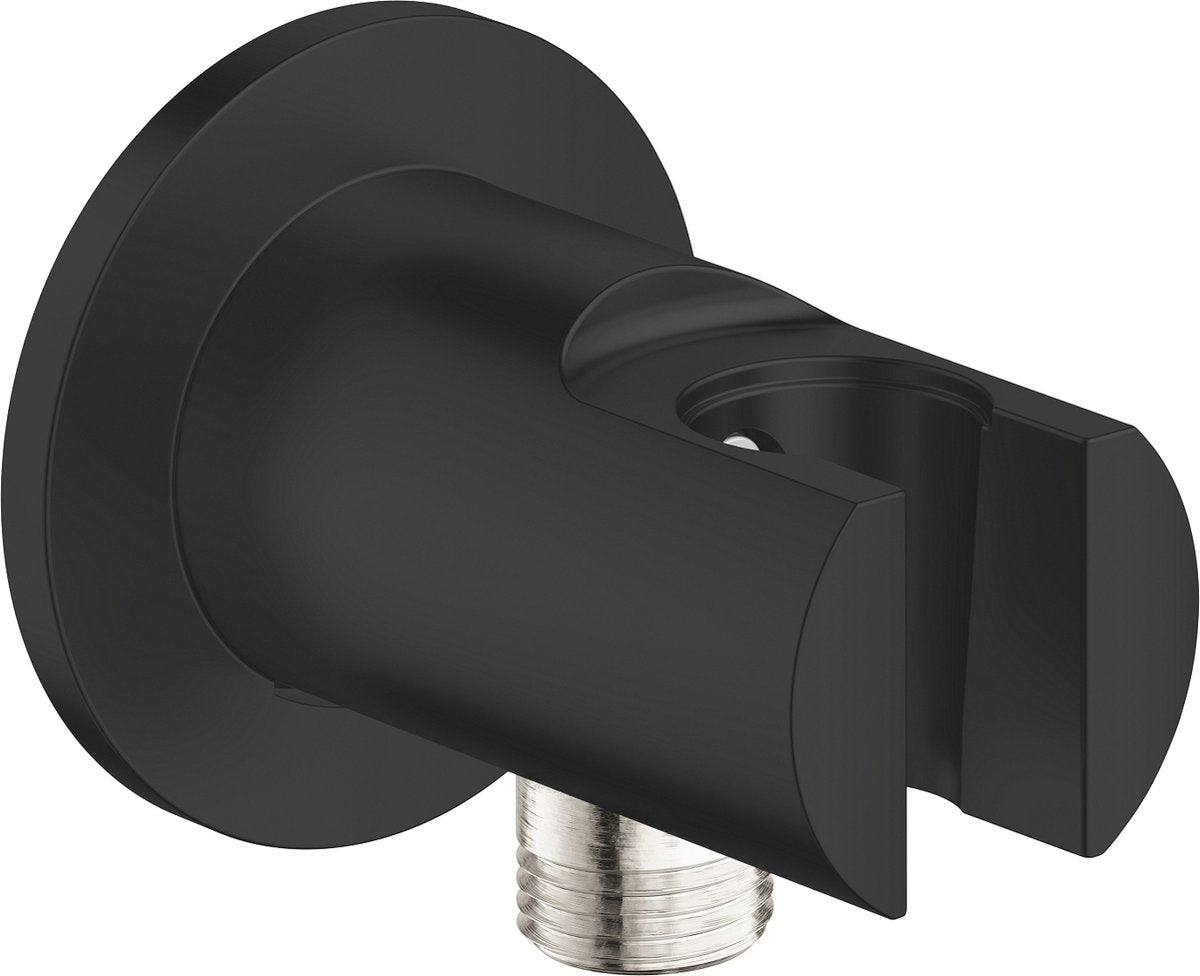 Grohe Quickfix Vitalio Universal-Wandanschluss mit Ablaufbogen und Wandhalter für Handbrausen – Mattschwarz