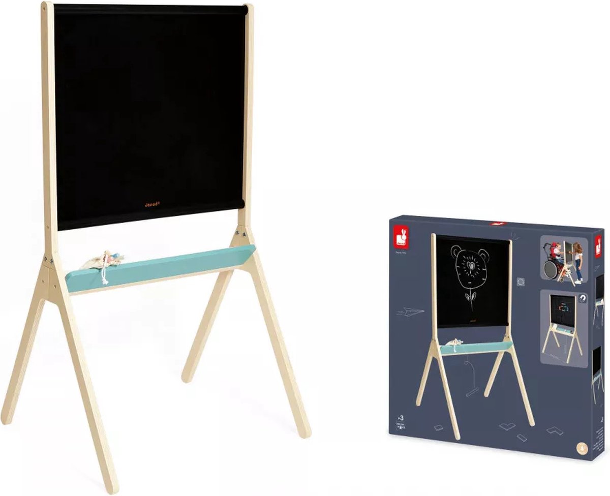 Janod-Tafel – klassische magnetische Kreidetafel – doppelseitig: 1 glatte Seite und 1 magnetische Gitterseite – kommt mit 20 Magneten und 1 Spielheft für 24-Stunden-Spaß! - geeignet ab 3 Jahren