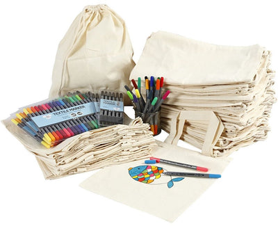 Creativ Company Group Set aus Rucksäcken und Taschen mit Markern, Größe 27,5x30 cm, verschiedene Farben, 1 Set