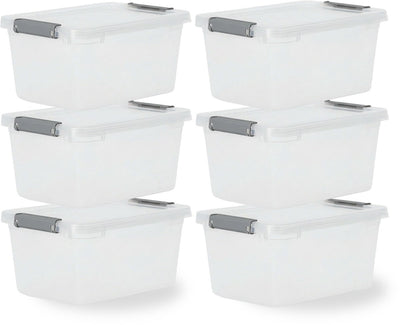 Iris storage Aufbewahrungsbox mit Clips – 4,5 l – kompakt – stapelbar – Kunststoff – transparent grau – 6er-Set