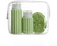 Muitomas Reisetasche + Gesichtsbürste + 2 Flaschen – kompakt – wasserdichte transparente Tasche – Silikon-Reiseflaschen – grün
