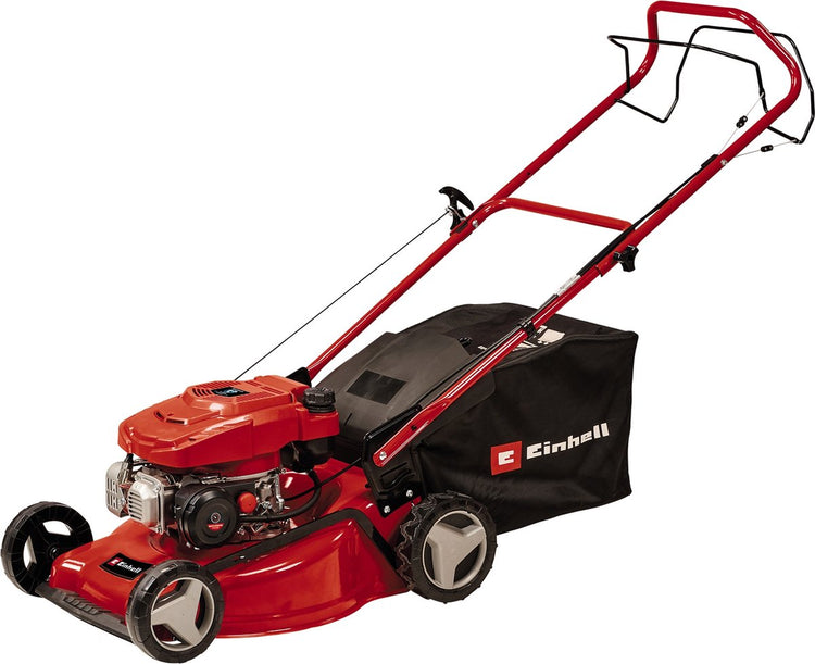 Einhell Benzin-Rasenmäher GC-PM 46 5 s – 132 cm³ – 2 kW – 4-Takt – Schnittbreite: 46 cm – empfohlene Rasenfläche: bis zu 1400 m² – 65 l Fangbox – Schnitthöhe: 25–80 mm