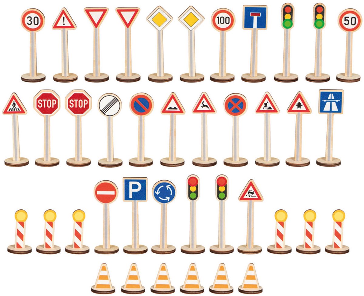 Goki Holz-Verkehrsschild-Set – 40-teilig.