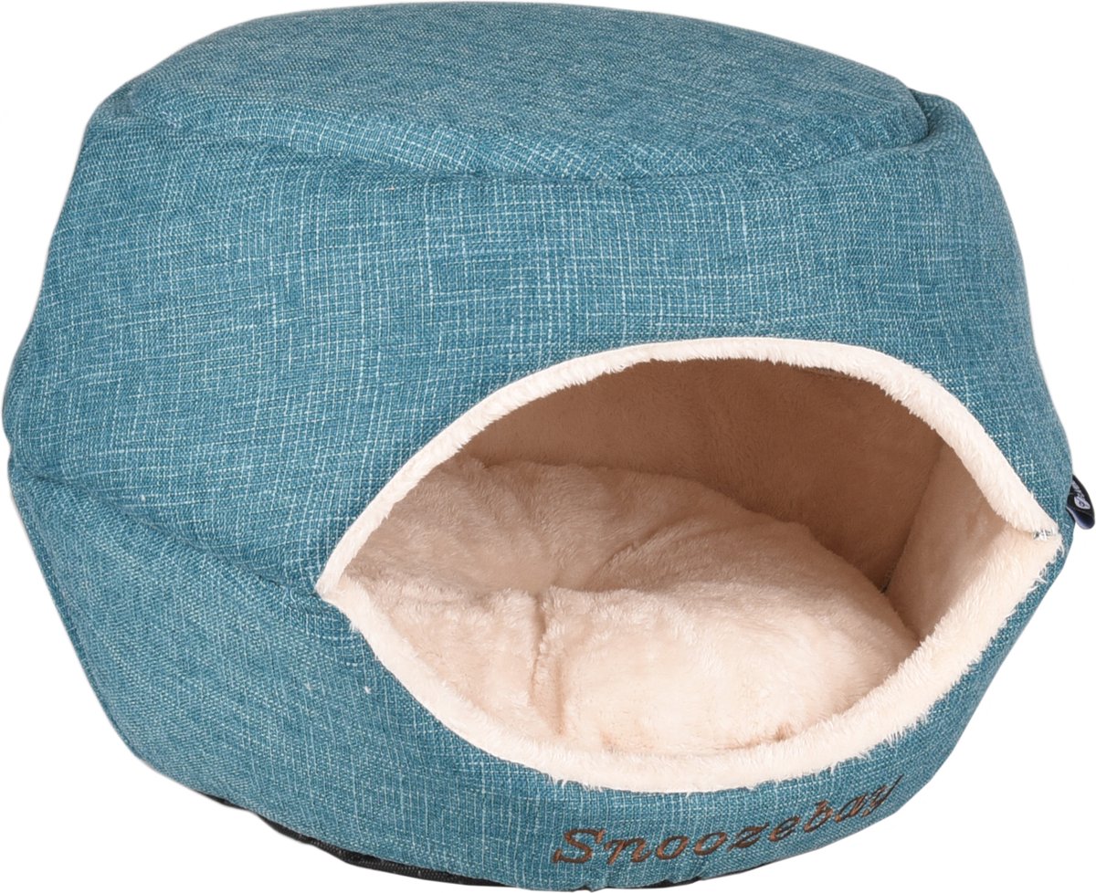 Flamingo Katzenbett – Katzenschlafkorb – Katzenhaus – Katzenhöhle – Katzenhöhle – Blau Creme, 45 x 35 x 35 cm – Schlafplatz Snoozebay