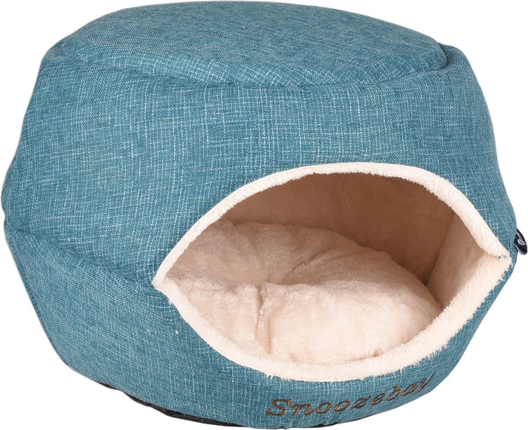 Flamingo Katzenbett – Katzenschlafkorb – Katzenhaus – Katzenhöhle – Katzenhöhle – Blau Creme, 45 x 35 x 35 cm – Schlafplatz Snoozebay
