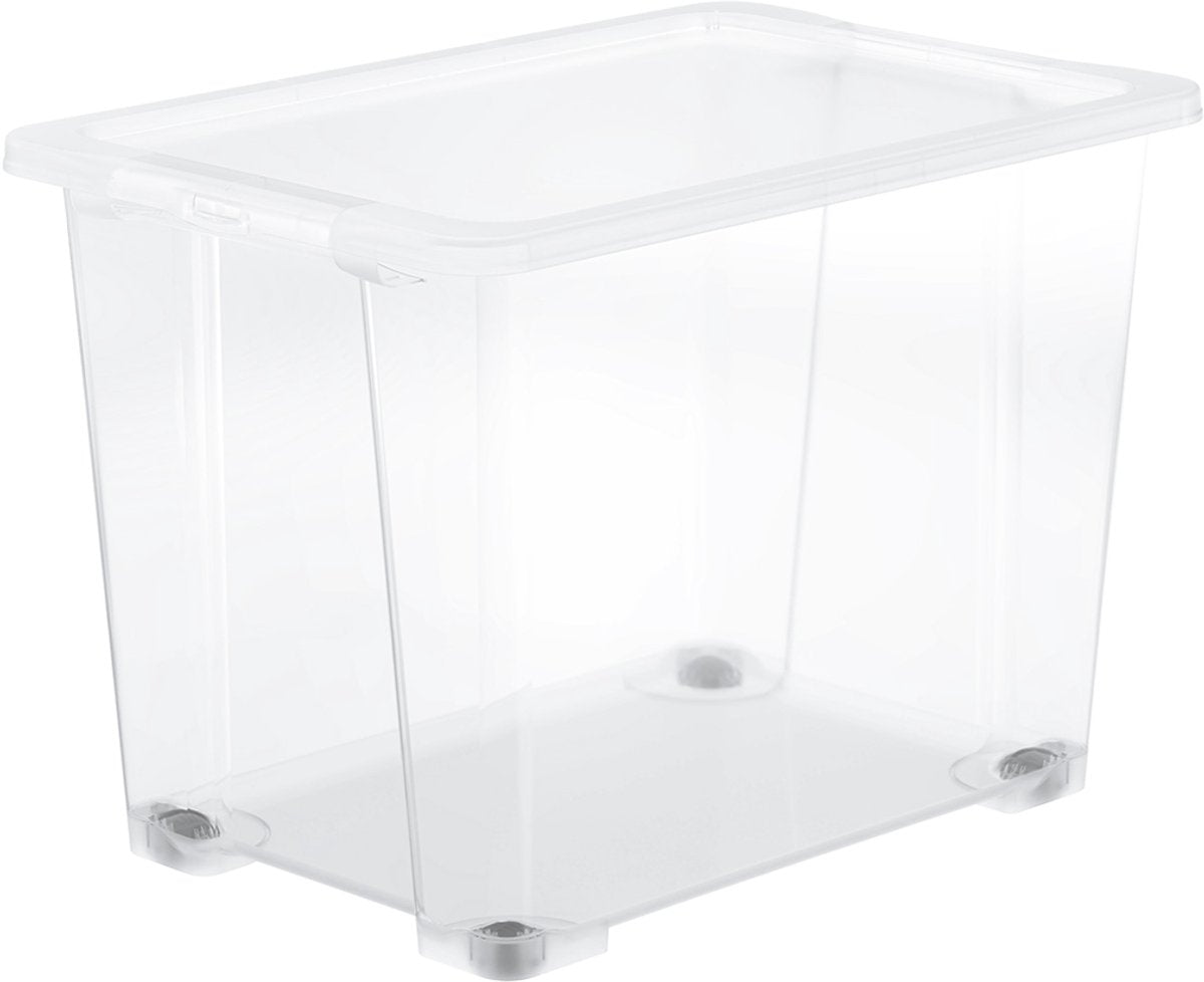 Rotho Core Basic Aufbewahrungsboxen – 4er-Set – stapelbar – 65 Liter – mit Rollen