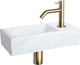 Differnz Helios-Brunnenset – 37,5 x 18,5 x 9,5 cm – rechteckig – 1 Hahnloch – gebogener mattgoldener Wasserhahn – Mineralsteinmarmor