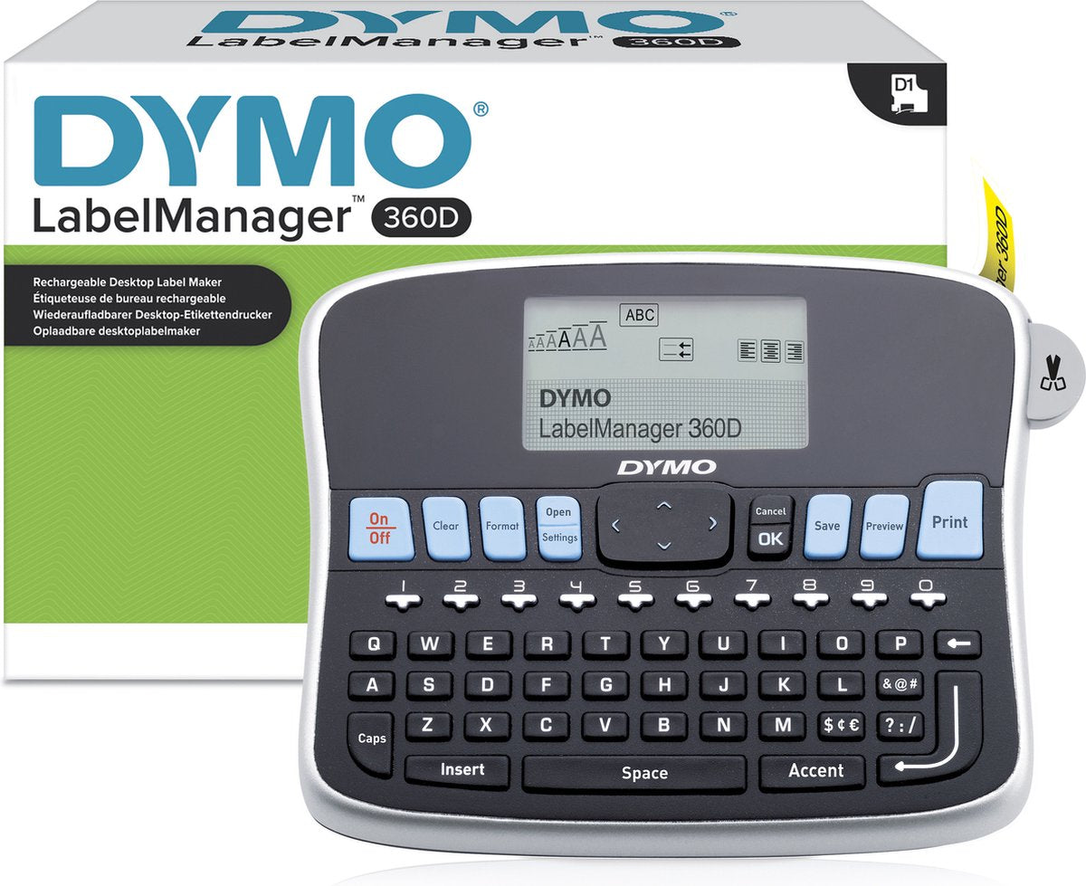 Dymo Desktop-Etikettendrucker | Etikettenmanager 360D wiederaufladbarer tragbarer Etikettendrucker | QWERTZ-Tastatur | benutzerfreundliche, intelligente One-Touch-Tasten und großer Bildschirm | für die Organisation zu Hause und im Büro