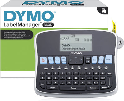 Dymo Desktop-Etikettendrucker | Etikettenmanager 360D wiederaufladbarer tragbarer Etikettendrucker | QWERTZ-Tastatur | benutzerfreundliche, intelligente One-Touch-Tasten und großer Bildschirm | für die Organisation zu Hause und im Büro