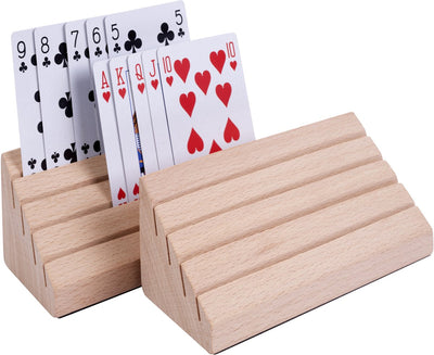 Longfield 2er-Set Kartenhalter Pyramide doppelt – Buchenholz – für je 40 Karten – hochwertiger Filzboden – Kartenhalter für Brettspiele, Kartenspiele – Engelsherz