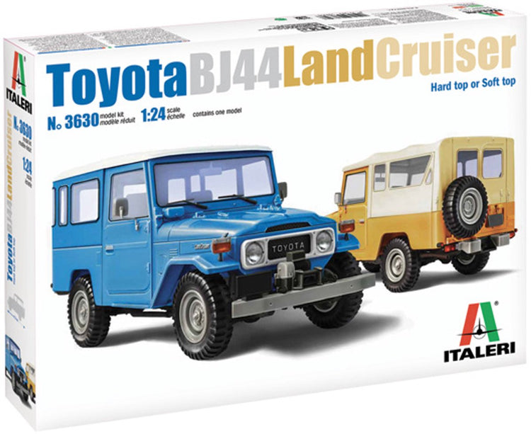 Italeri Modellbausatzauto – 3630 Toyota BJ44 Land Cruiser – Softtop oder Hardtop aus Kunststoff – 1:24 – Modellbau