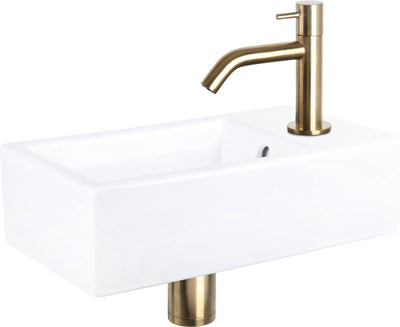 Differnz Force Brunnenset - Keramik - Wasserhahn gebogen mattgold - 40 x 22 x 11,5 cm