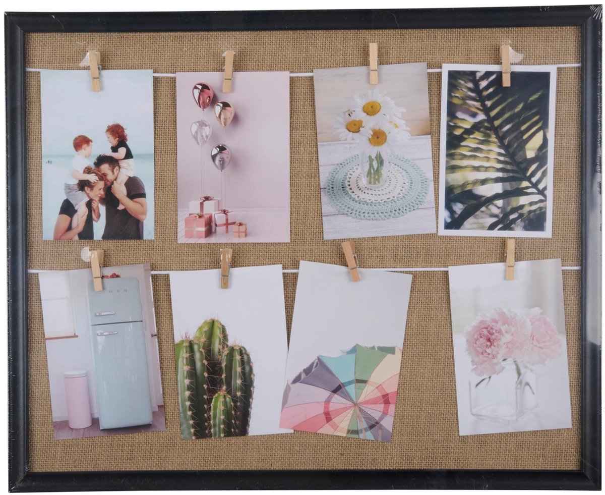Arti casa Rahmen mit 8 Clips – Foto- und Kartenhalter – Wanddekoration mit Seil und Klammern – 50 x 40 cm – Schwarz