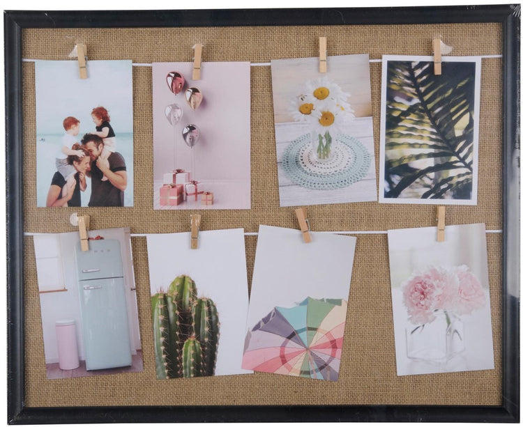 Arti casa Rahmen mit 8 Clips – Foto- und Kartenhalter – Wanddekoration mit Seil und Klammern – 50 x 40 cm – Schwarz